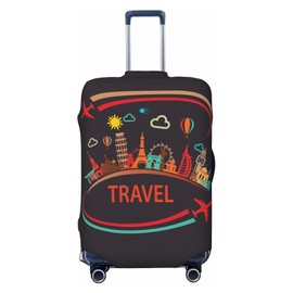 Richugui Travel Letter Cartoon Pattern Luggage Cover Elastic Washable Stretch Suitcase Travel Suitcase Protector Anti-Scratch Cover for Kid and Adult,S (18-21 inch)