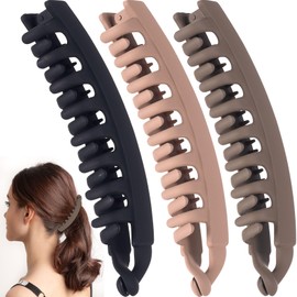 YALOJE 3pcs Banana Hair Clips for Women, Non-Slip Hair Claws with Double Combs, Vintage Hairpin Thick Long Curly Hair Styling Accessories for Daily, Party - Black, Light Coffee, Coffee