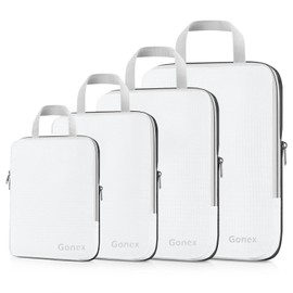 Gonex Compression Packing Cubes, 4pcs Expandable Storage Travel Luggage Bags Organizers (4 PCS White)