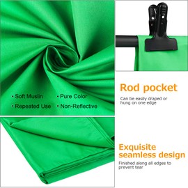 Green Screen Photo Background 2 x 3 m, Bonvvie Wrinkle Resistant Photography Background Green Chromakey Muslin Background for Photo Video Studio, TV, Zoom, YouTube, Online Meetings