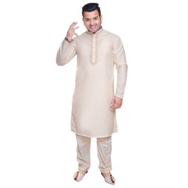 Men's Cotton Neck Embroidered Kurta Pajama Shalwar Kameez Bollywood 1917 (UK, Numeric, 36, Regular, Regular, Cream)