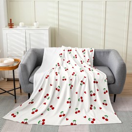 Feelyou Kids Red Cherry All Season Bed Blanket Queen 90"x90" Cherry Pattern Plush Throw Blanket Cute Fruit Flannel Fleece Blanket Kawaii Cartoon Fruit Room Decor Fashion