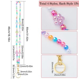 SUNNYCLUE 4pcs Colorful Lanyard Beaded Beaded Teacher Lanyard Breakaway Acrylic Plastic Mixed Color Bead Id Badge Strap Lanyard Necklaces Bulk For Adults Office Women School Teacher Nurses Id Cards