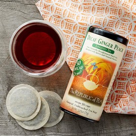 The Republic of Tea Decaf Ginger Peach Black Tea, Tin of 50 Tea Bags