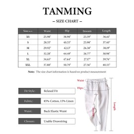 Tanming Linen Pants for Women Summer Casual High Waisted Drawstring White Beach Pant (Navy, XS)
