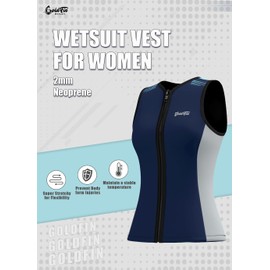 GoldFin Wetsuit Vest for Women 2mm Sleeveless Neoprene Wet Suit Top Front Zip for Water Sports Swimming Diving Surfing Snorkeling Light-Blue XX-Large