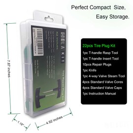 HolaKit Tire Plug Kit, 22PCS Compact Tire Repair Kit with Rubber Plugs, Upgrade T-Handle, 4-Way Valve Steam Tool, Flat Tire Puncture Repair Tools for Cars, Motorcycle, ATV, SUV