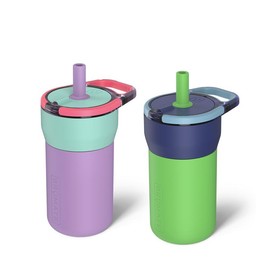 2-Pack Bundle: BrüMate Leap 12oz Kids Straw Tumbler | 100% Leakproof Prevents Spills | Silicone Sleeve Protects From Dents & Dings | Keeps Ice 24+ Hours | Cup Holder Friendly:_DWLP12MCADWLP12NFBBUNDLE