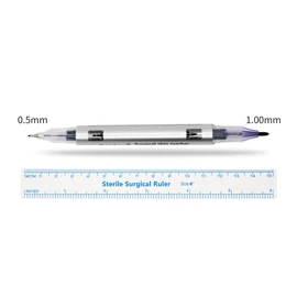 AIMALL 2X Microblading Tattoo Eyebrow Marker Pen & Measuring Ruler Set, Dual Tip Blue Ink, 6.3 x 0.8 Inches, DIY Professional Surgical Skin Piercing Accessories