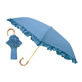 Round Silhouette, Completely Blackout, Thin, 3 Tiers, Folding Umbrella, For Both Sunny and Rainy Weather, Denim Style Ruffle, Blue, Ribs, 19.7 inches (50 cm), Expanded Size: Diameter 35.0 inches (89 cm), Compact and Larger, Lightweight and Durable Glass 
