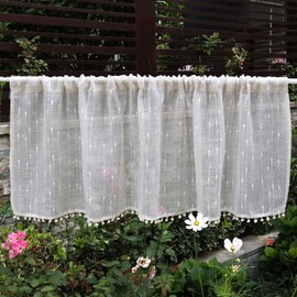 ArtisticHome Linen Look Window Curtain Country House Style Home Curtains Beige Bistro Curtain Kitchen Curtains with Plum Pattern H x W 145 x 45 cm