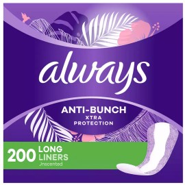 Always Anti-Bunch Xtra Protection Daily Liners Unscented Long, 200 ct.