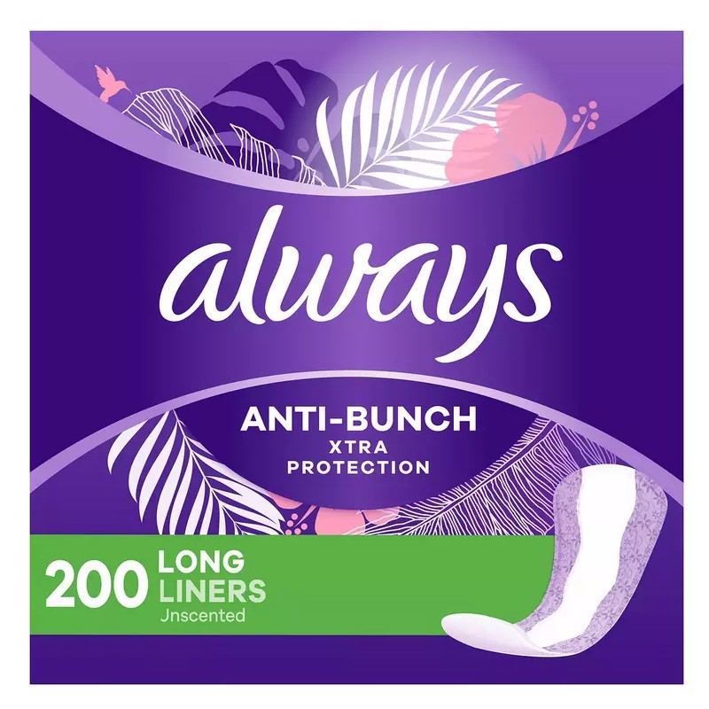 Always Anti-Bunch Xtra Protection Daily Liners Unscented Long, 200 ct.