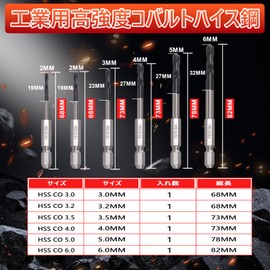 Unbeatable Set of 6 M35 Hexagonal Shaft Cobalt Drill Bits, C-Type Opening Tip, Tip Extraction, Drill for Steel Steel, 0.12, 0.14, 0.24, 0, 0.24 inch (3.0, 3.2, 3.5, 4.0, 5.0, 6.0 mm) Drill Set