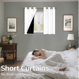BGment Short Curtains for Small Windows - Cafe Curtains 40 Inch Length White Blackout Thermal Insulated Grommet Drapes for Bedroom (42 x 40 Inch, 2 Panels)