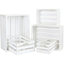 5-Piece Rustic White Wooden Crates Set, Wall Mountable Slatted Storage Crates with Handles, Farmhouse Wooden Crates for Display & Organizer for Home Decor