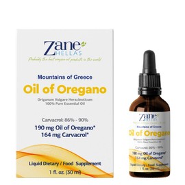 Aceite de orégano 100% sin diluir, de Zane Hellas. Aceite esencial de Oregano silvestre griego puro, .86% Carvacrol mínimo. 129 mg de carvacrol por po