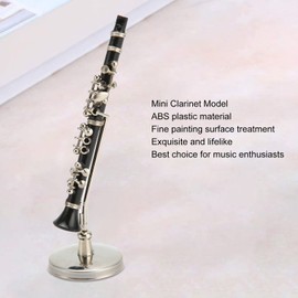 Miniature Clarinet with Stand and Case, Miniature Clarinet in Black, Musical Instrument, Clarinet Model with Box for Dollhouse Music, Room Decoration, ABS plastic