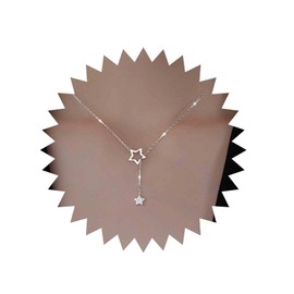 Yheakne Boho Star Y Lariat Necklace Choker Silver Crystal Star Drop Necklace Long Cz Star Pendant Necklace Minimalist Necklace Chain Jewelry for Women (Silver)