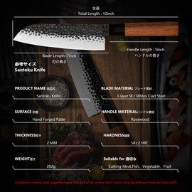 Santoku Chef Knife 7 inch Japanese 3 Layer 9CR18MOV High Carbon Steel Kitchen Knife, Professional Hand Forged Chef's Knife with Rosewood Handle