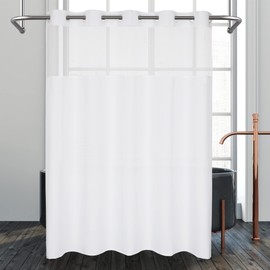 River Dream White Fabric Shower Curtain or Liner with Sheer Window, No Snap in Liner Needed,Machine Washable,71 x 86 inches