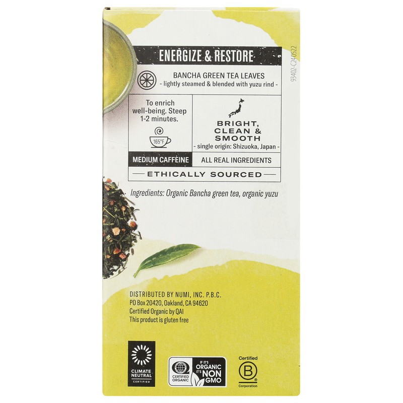 NUMI Organic Yuzu Green Tea, 16 CT
