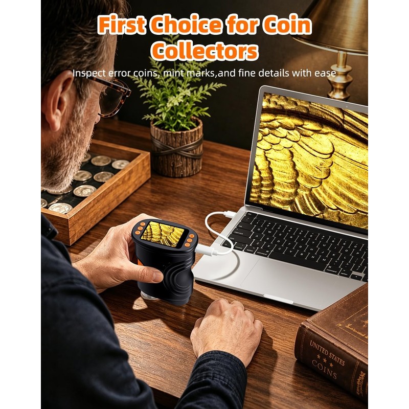 1000X Coin Microscope with Lights, Digital Handheld Coin Magnifier with