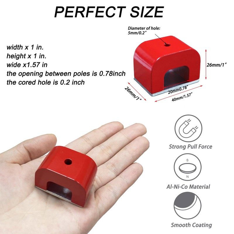 AOAUTO Red Alnico U-Shape Horseshoe Magnet for Nails, 25 Pounds