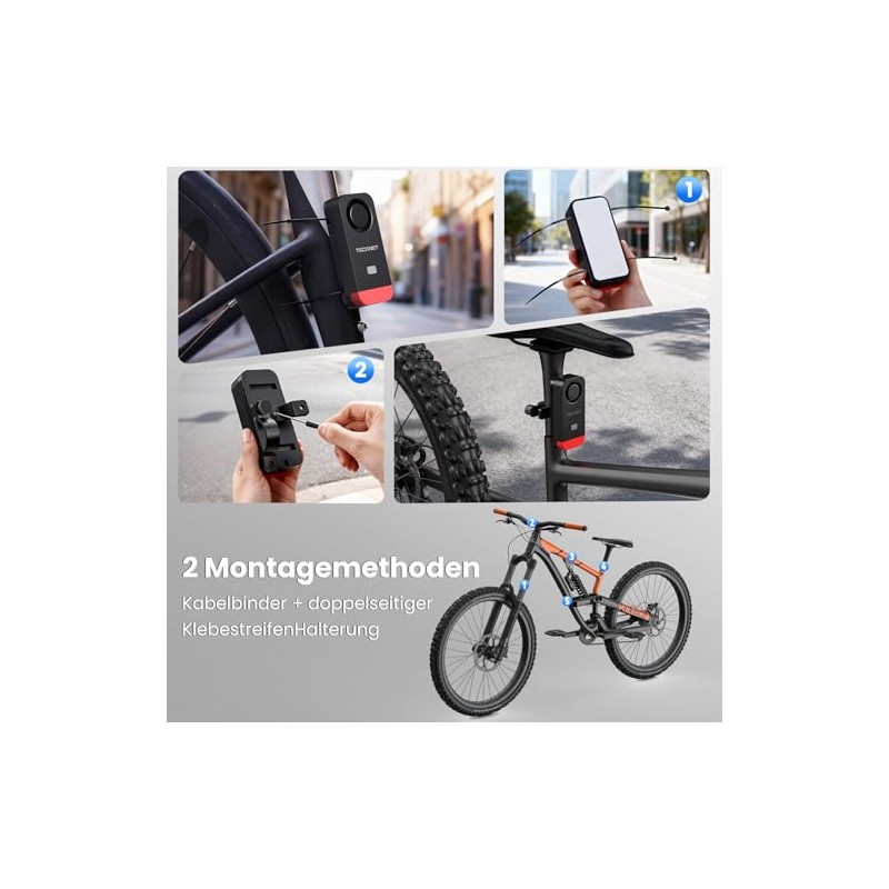 TECKNET Bicycle Alarm System with Remote Control - Waterproof Bicycle