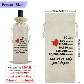 50th Year Marriage Gift for Couple Wife Husband Wine Bag 50th Anniversary Wedding Gift for Women Men Wine Gift Bag Birthday Christmas Valentine Gift for Him Her Drawstring Wine Wrapping Bag