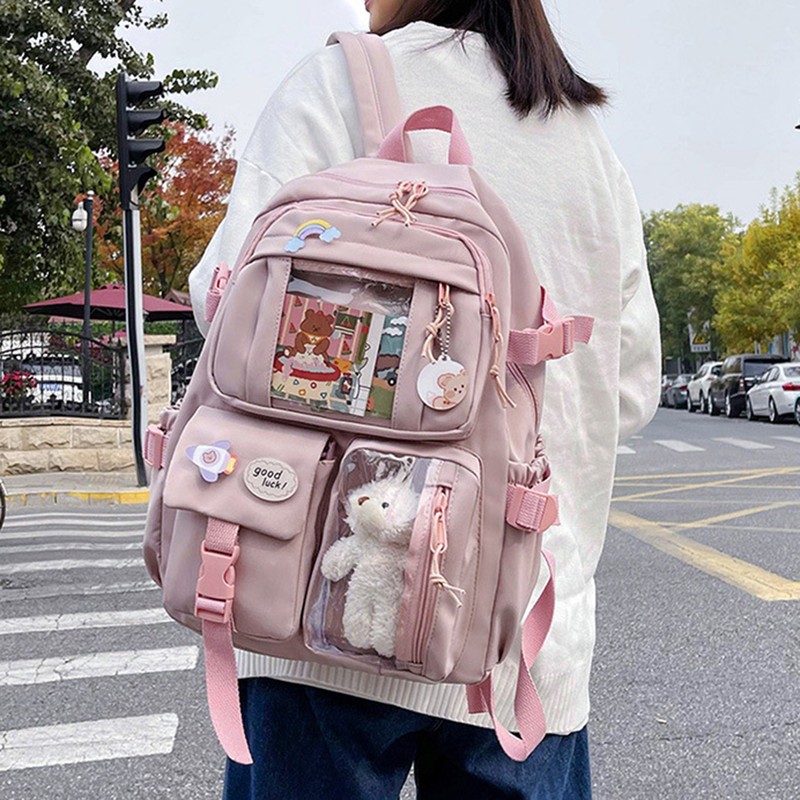 Kawaii Backpack Large Capacity Cute Bear Accessories Backpack for School