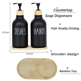 ZYGNHMO Bathroom Soap Dispenser Set, 16 oz Hand and Dish Soap Dispenser Set with Bamboo Tray, Suitable for Rustic Kitchen Decor. (Black)