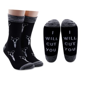 LEVLO Funny Hairdresser Gift Hair Stylist Socks I Will Cut You Cotton Socks Cosmetology Graduation Gift (2 Pairs/Set)