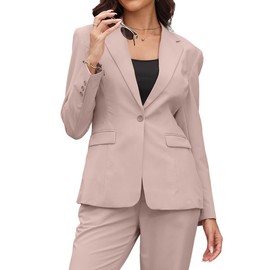 Women's Suit 2 Piece One Button Peak Lapel Dressy Blazer Pants Suit Business Casual Outfits for Women Champagne S