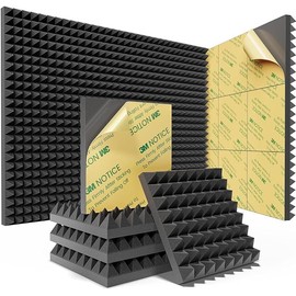 Acoustic Foam Panels - Pack of 12, 12 x 12 x 2 Inches Pyramid Design, High-Density and Fire Resistant Soundproofing Panels for Maximum Noise Reduction