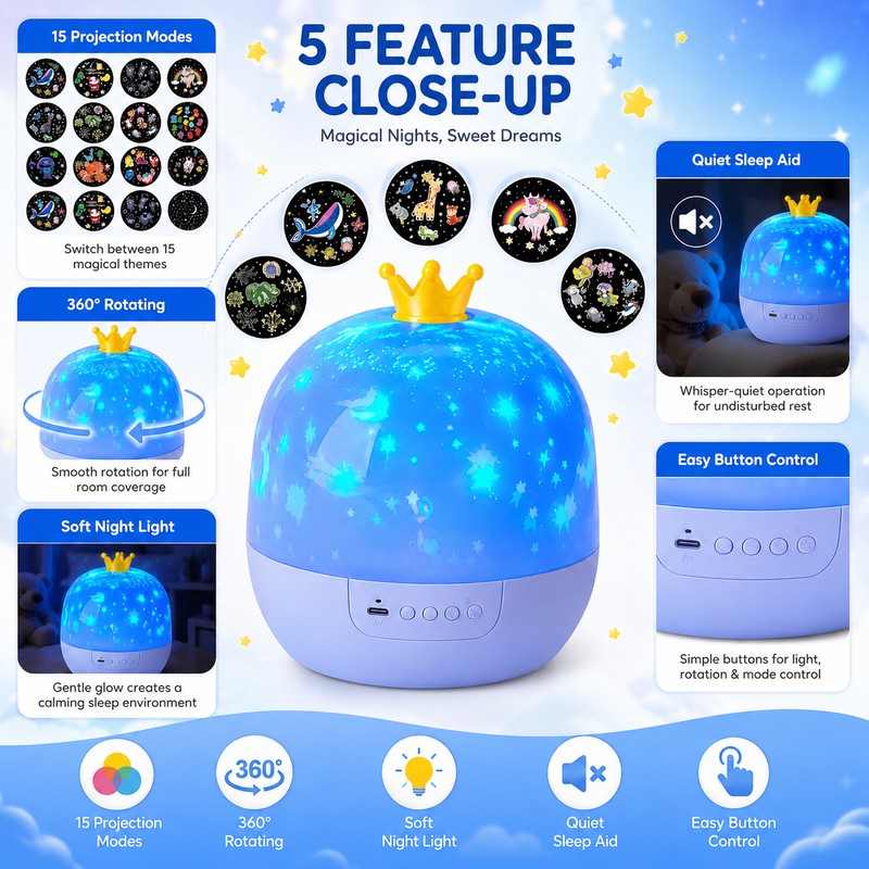Galaxy Projector Night Light for Kids – 360° Rotating Star