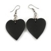 Black Wood Heart Drop Earrings - 60mm L