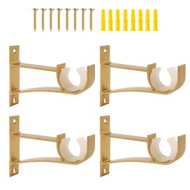 4 Pack Heavy Duty Curtain Rod Bracket Single Curtain Rod Holders for 0.8 to 1 Inch Drapery Rod Sturdy Curtain Rod Hooks for Living Room Bedroom Bathroom Gold