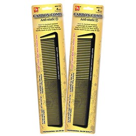 Hair Comb - Carbon Hair Stylists 4mm Professional Salon, Barber Styling & Cutting Comb, Anti Static, Heat Resistant for All Hair Types (8.3"x1.6"x0.16" - Hook Wide Teeth Styling -2 pack)