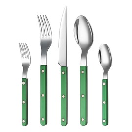 Khen Cutlery Set of 20, 18/8 Stainless Steel Flatware, Modern Silverware for Home, Kitchen, Dining & Table Setting for 4 – Stainless Steel, Dishwasher Safe, Lightweight & Ergonomic Design Gift - Green