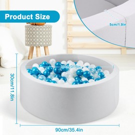 CALEPTONG Foam Ball Pit for Toddlers, 35.4"x 11.8" Soft Round Ball Pit for Baby Children, Child Playpen Ball Pool, Easy to Clean or Install, Ideal Gift for Kids (Balls NOT Included) - Light Grey