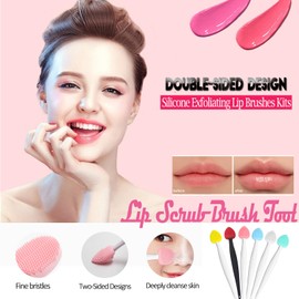 Lip Scrub Brush Tool,Double-Sided Silicone Exfoliating Lip Brushes Kits,Gentle Lip Exfoliator Scrubber Brush for Smooth,Soft,Bright,Fuller Healthy Lips (3 Colors)