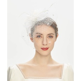 Cizoe Fascinator Hats for Women Tea Party Headband Derby Wedding Flower Mesh Veil Fascinator (A-white)