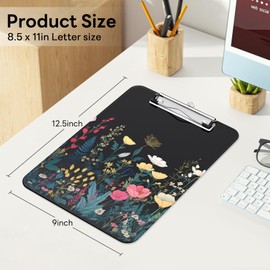 Luminzo Plastic Cute Clipboard Low-Profile Metal Clip, A4 Letter Size 9 x 12.5 in, 8.5 x 11 Paper Clip Board for Teachers, Nurses, Classroom,Wild Flower