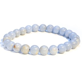Genuine Angelite Bracelet – Healing Crystal Bracelet for Women and Men – 8mm Round Beaded Bracelet for Spiritual Healing, Positive Energy – Elastic Adjustable Size Gemstone Bead Bracelet