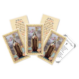 Saint Therese Prayer Card - with The Lord's Prayer Card - 5 Laminated St Therese Prayer Card for Daily Prayers - Gold Stamped The Little Flower St Therese Of Lisieux Prayer Card Set, 6 Items
