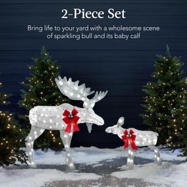 Best Choice Products 5ft 2-Piece Moose Family, Lighted Outdoor Christmas Yard Decoration, Light-Up Décor Set w/ 370 LED Lights, Zip Ties - Silver