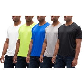 DEVOPS 5 Pack Men's UPF 50+ Sun Protection Moisture Wicking Dry-Fit Short Sleeve Workout T-Shirts (White/Safty Green/D.Royal/Graphite/Black, X-Large)