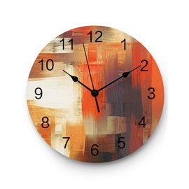 CosyBright Round Wall Clock 12 Inch Bedroom, Burnt Orange Brown Grey Geometric Vinatge Silent Battery Operated Non Ticking Wall Clocks with Large Numbers Easy to Read for Home, Living Room, Office