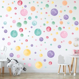 424Pcs Polka Dot Wall Decals Watercolor Round Circle Wall Stickers Colorful Peel and Stick Wall Decals Removable Vinyl Rainbow Decals for Kids Girls Classroom Playroom Nursery Bedroom Wall Decoration